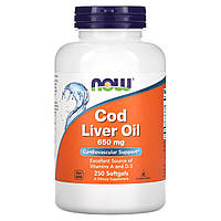 Риб'ячий жир із печінки тріски Now Foods (Cod Liver Oil) 650 мг 250 капсул
