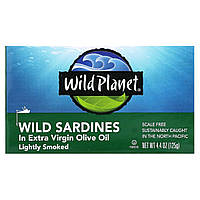 Сардини, виловлені в диких умовах, в оливковій олії першого вичавлення, Злегка підкопчені, Wild Planet, 4,4 унц (125 г)