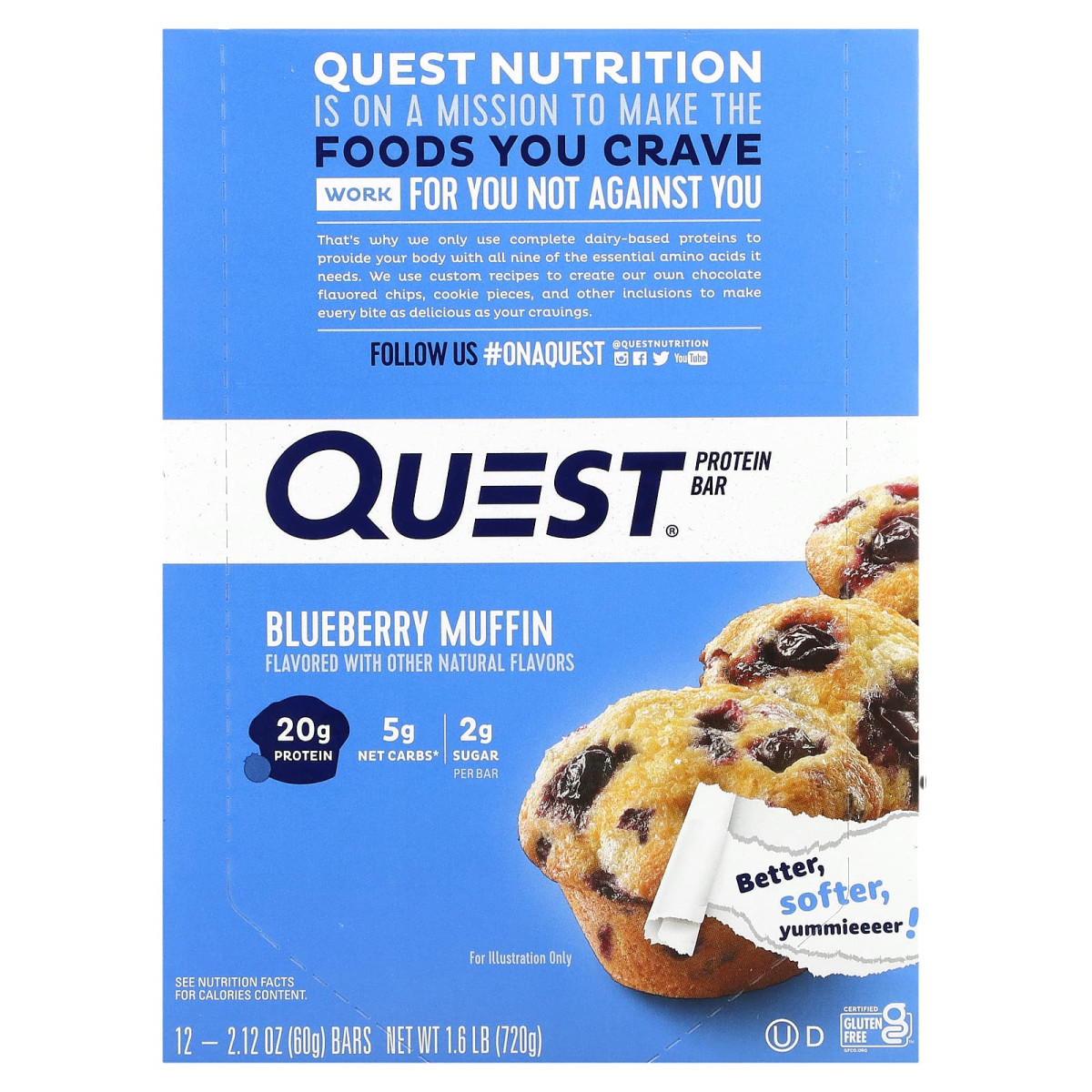 Протеїнові батончики, Quest Protein Bar, Чорничний Маффін, Quest Nutrition, 12 батончиків по 2,12 унції (60 г) кожен