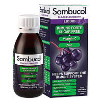 Сироп для імунітету Чорна бузина + вітамін С цинк  Sambucol (Immuno Forte Liquid Sugar Free) 120 мл