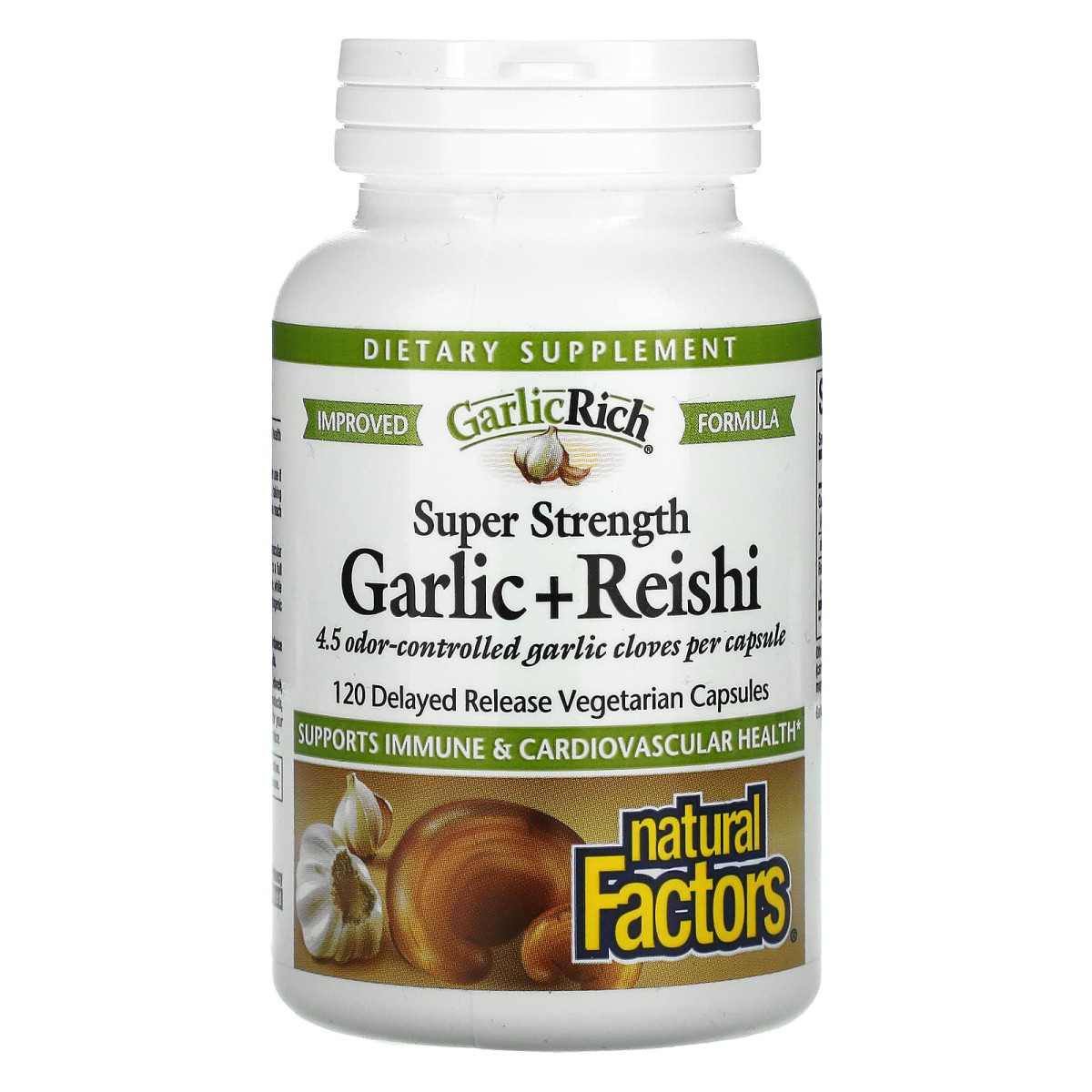 Часник Річ, Супер Сильний Часник + Рейша, GarlicRich, Super Strength Garlic + Reishi, Natural Factors, 120 вегетаріанських капсул