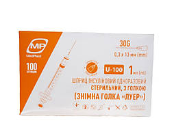 Шприц інсуліновий U-100 1мл з'ємна голка