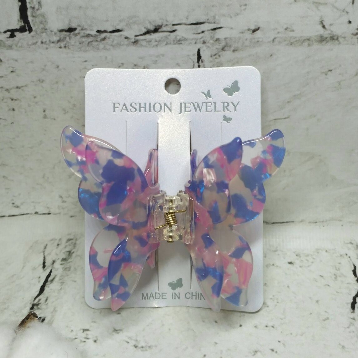 Крабик для волосся Метелик перламутр заколка затискач 8х6,5 см Блакитний з рожевим 1718-1
