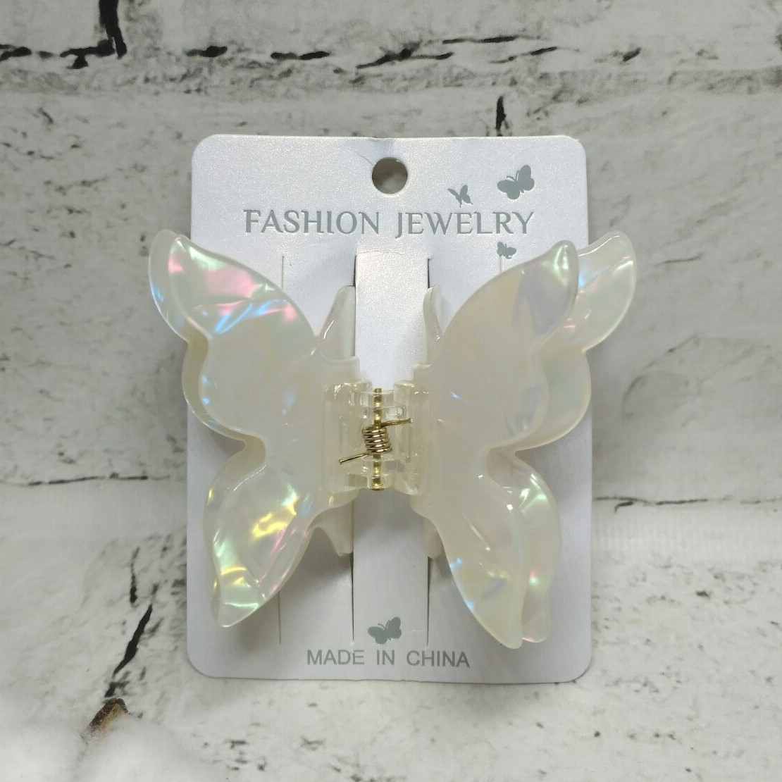 Крабик для волосся Метелик перламутр заколка затискач 8х6,5 см Кремовий 1718-4