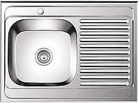 Мойка кухонная "Platinum" накладная 8060 х16 L/R(0,7 мм) Декор с "евро" сифоном