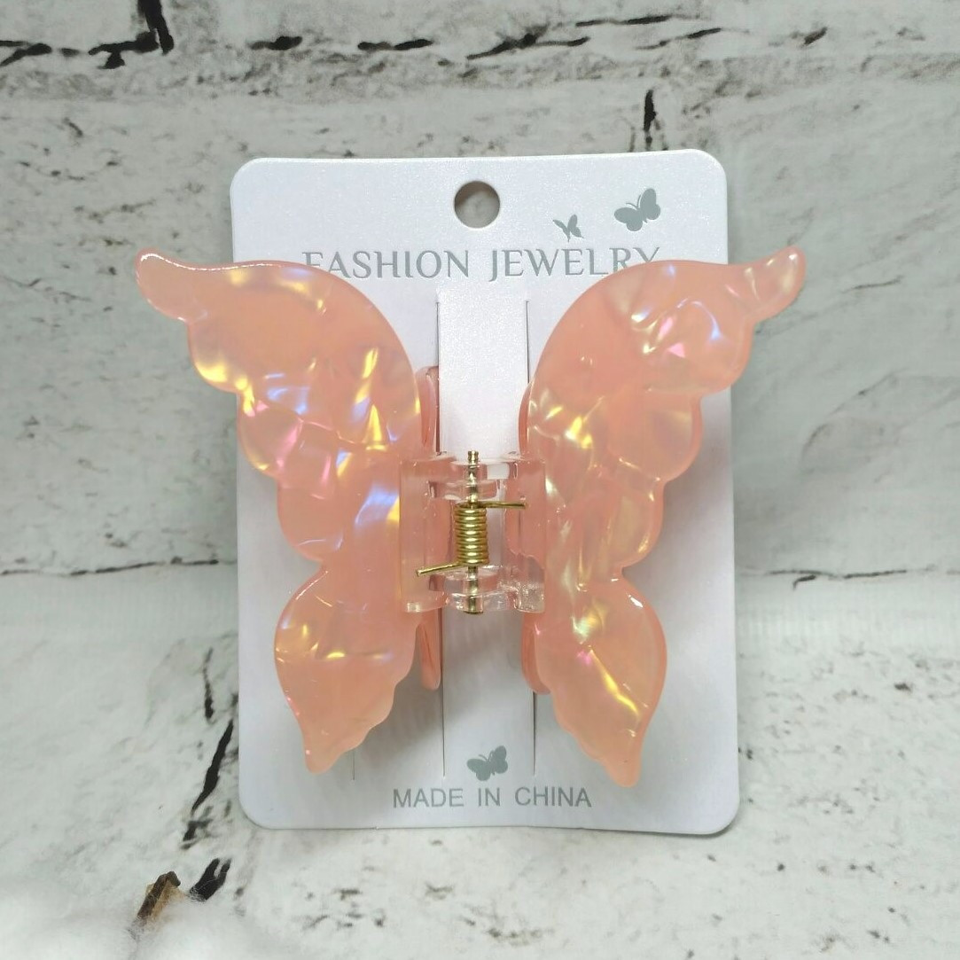 Крабик для волосся Метелик перламутр заколка затискач 8х6,5 см Рожевий 1418-5