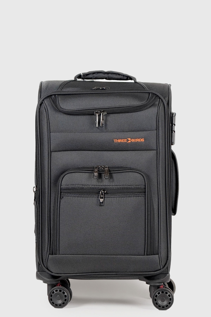 Маленька тканинна валіза ручна поклажа Three Birds 6016-3-BL чорна, фото 1
