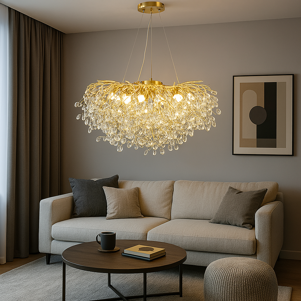 Люстра у вітальню Кришталевий розсип Artlight цоколь E14 ламп 10 шт колір Золотистий P6060/600GD