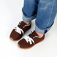 Жіночі молодіжні кеди з двома шнурками модні коричневі натуральна замша
