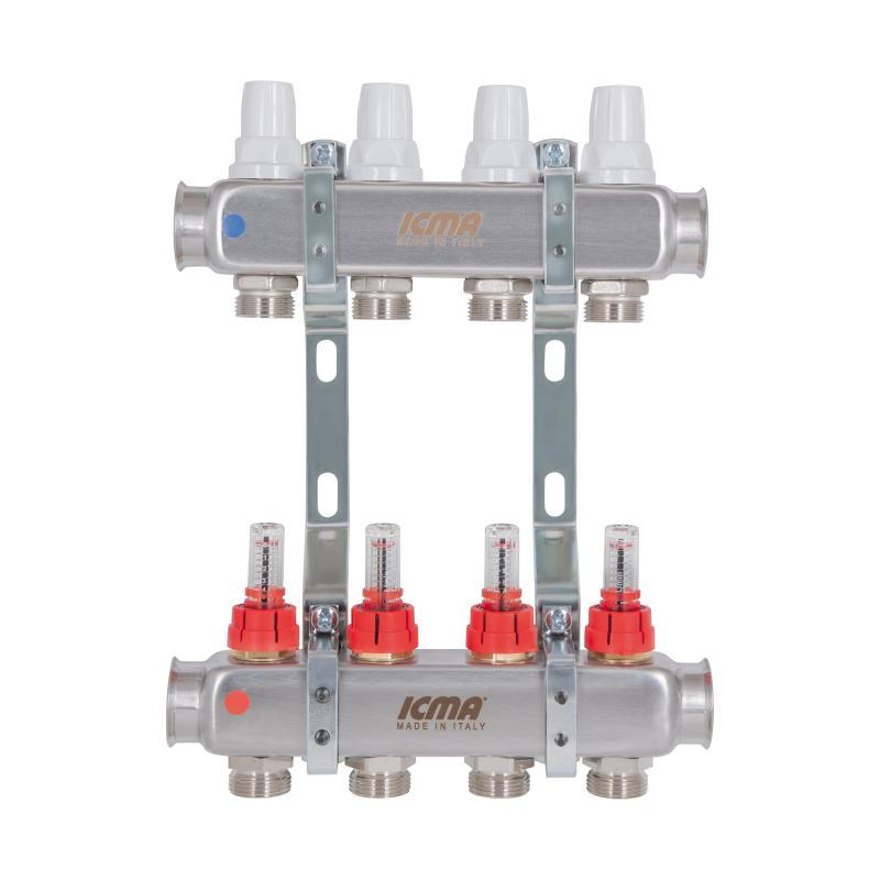 Колектор із витратомірами (нерж.) 3/4"х4 Icma № К073