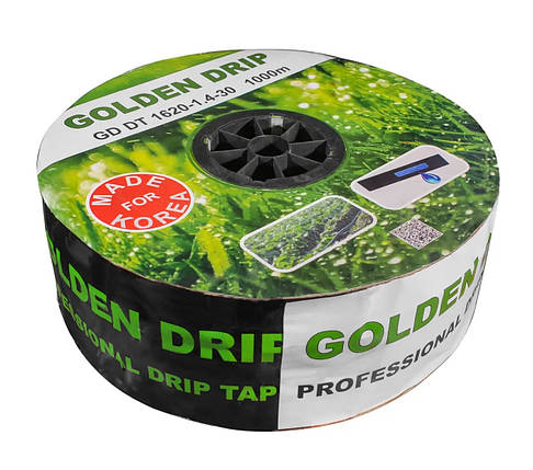 Емітерна крапельна стрічка 8 mil бухта 1000 м крок 15 см Golden Drip, фото 1
