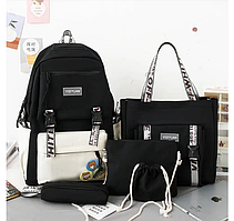 Рюкзак шкільний набір для дівчинки чорний із бежевим без значків 312GP