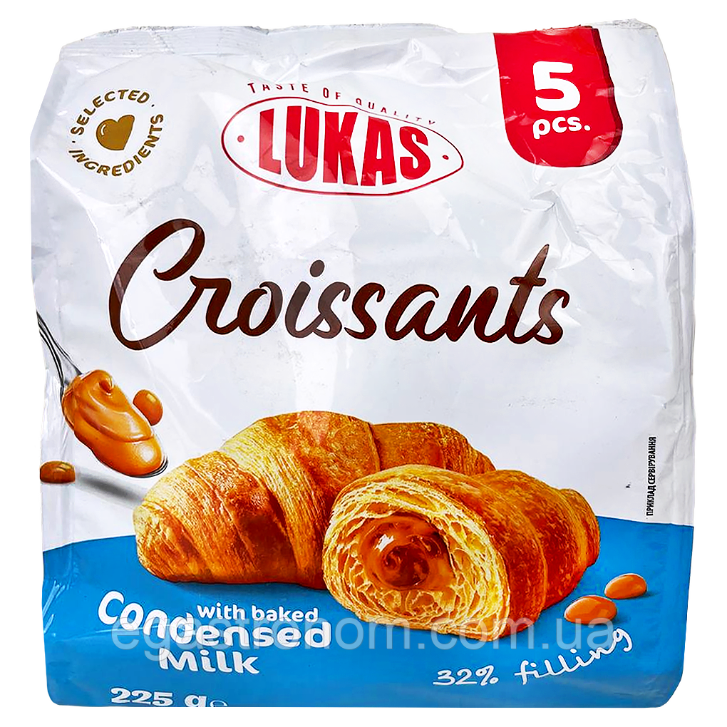 Круасани з згущеним молоком Лукас Lukas condensed milk 5*45g 10шт/ящ (Код: 00-00017468)