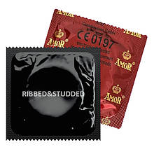 Ребристо-пухирчатий презерватив з пролонгатором Amor Long Love Ribbed & Studded, 1 шт.
