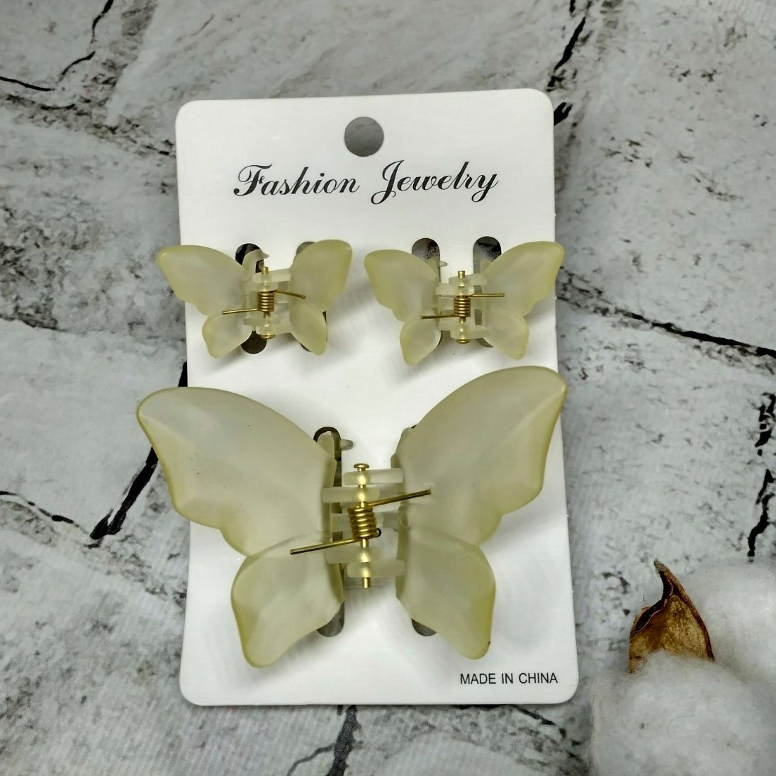 Крабики для волосся Метелики матові заколка затискач набір з 3 шт Жовтий 81418-10