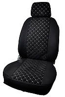 Чохли авто A LUXE MAX Чорні - Середина Алькантара ромби сіра нитка ВАЗ 2108-15, спинка цільна, 2 підголовника