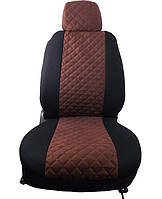 Чохли авто B LUXE MAX Чорні - Середина Алькантара Коричнева ромби(Заднє сид-ня розділене+5-Підгол)