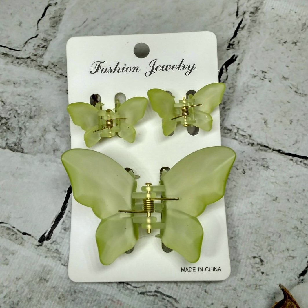 Крабики для волосся Метелики матові заколка затискач набір з 3 шт Салатовий 81418-8