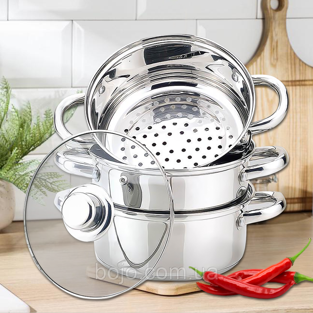 Трирівнева пароварка Maestro MR-2900-22 з діаметром 22 см, 4 л (235)