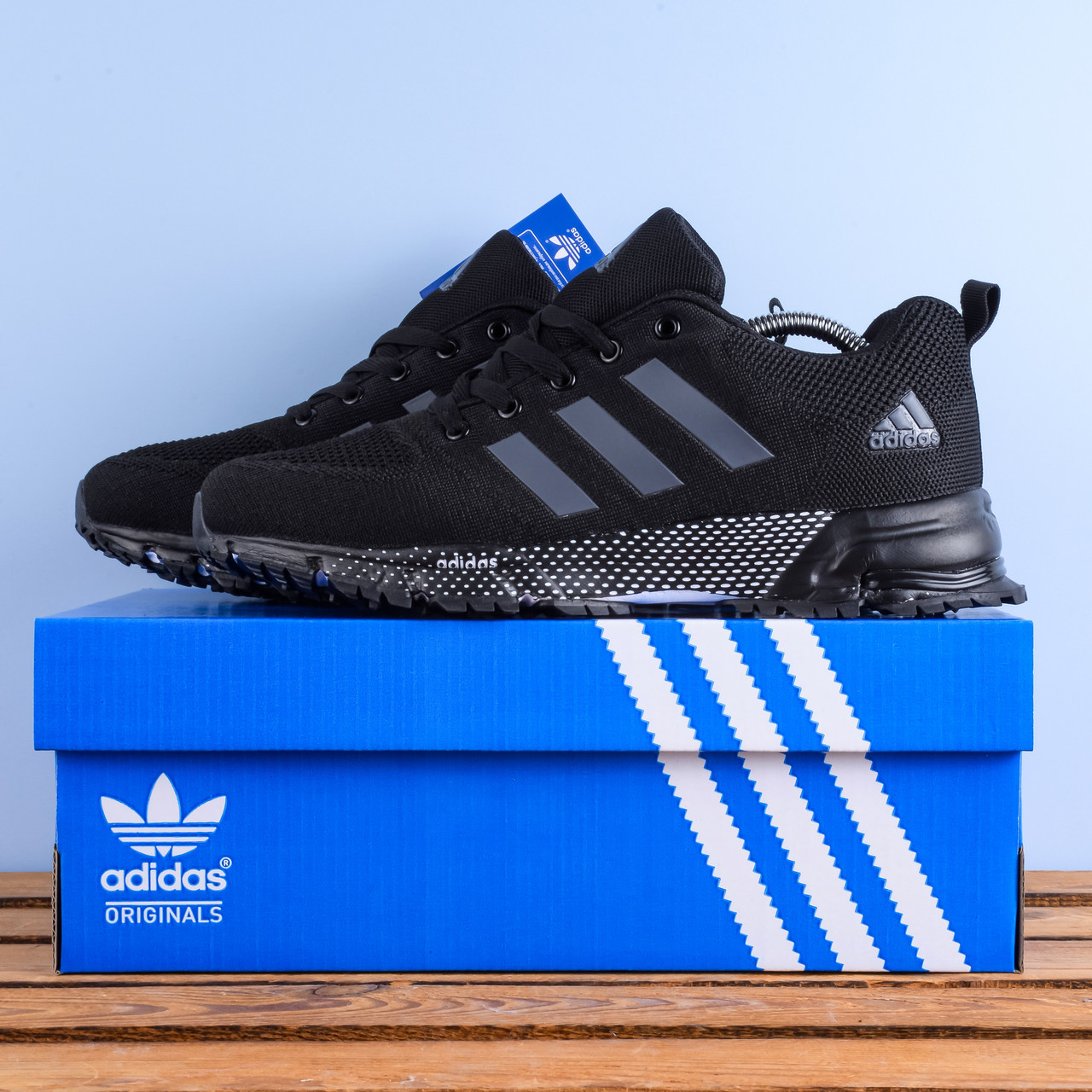 SALE Чоловічі Кросівки Adidas Marathon чорні з сірими полосами