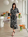 Жіноче чорне літнє плаття-сорочка міді з білим принтом, фото 7