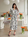 Жіноче біле літнє плаття-сорочка міді з чорним принтом, фото 3