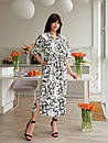 Жіноче біле літнє плаття-сорочка міді з чорним принтом, фото 7