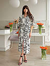Жіноче біле літнє плаття-сорочка міді з чорним принтом, фото 8