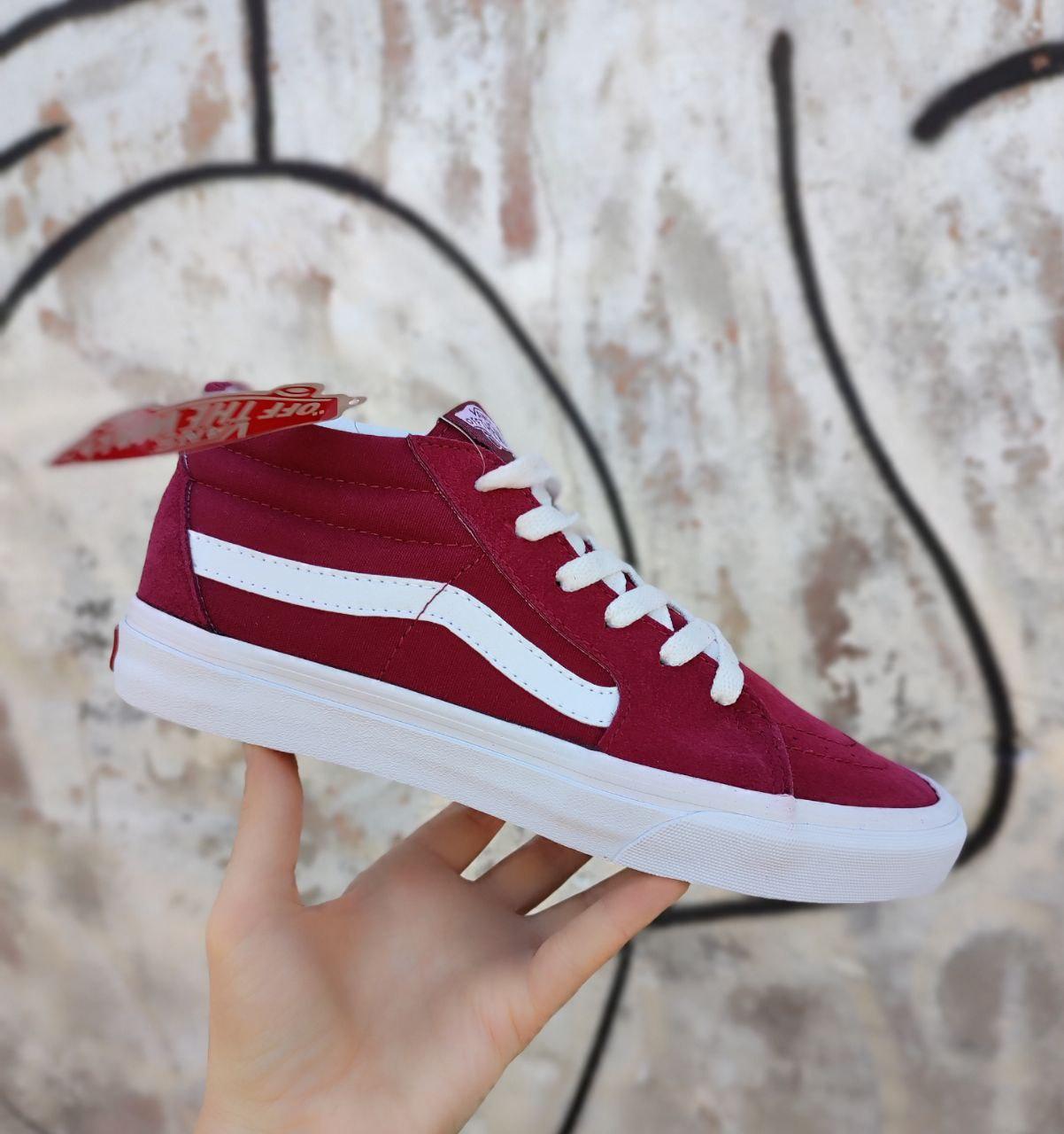 Кеди Vans old skool бордові замша високі bordo/white кросівки чоловічі унісекс весна осінь