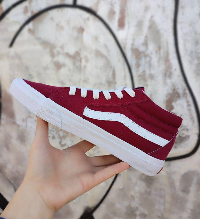 Кеди Vans old skool бордові замша високі bordo/white кросівки чоловічі унісекс весна осінь, фото 3