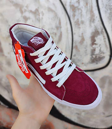 Кеди Vans old skool бордові замша високі bordo/white кросівки чоловічі унісекс весна осінь, фото 4