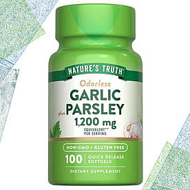 Часник і Петрушка Nature's Truth Odorless Garlic & Parsley 1200 мг на порцию 100 гелевих капсул (без запаху)