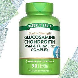 Хондропротектор Nature's Truth Double Strength Glucosamine Chondroitin MSM & Turmeric (Турмерік) 90 таблеток