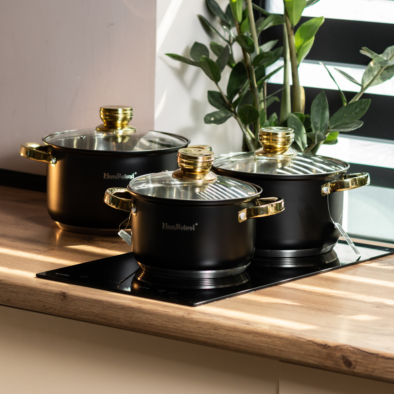 Набір каструль з нержавіючої сталі 3 штуки 5,1/3,9/2,9 л чорний, фото 1