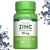 Цинк Nature's Truth Chelated Zinc (Zinc Gluconate, Цинк Глюконат) 50 мг 100 таблеток