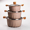 Набір із трьох каструль та сковорідок з кришками 24, 28, 32 см, товсте алюмінієве дно MGC HP-4-402, фото 5