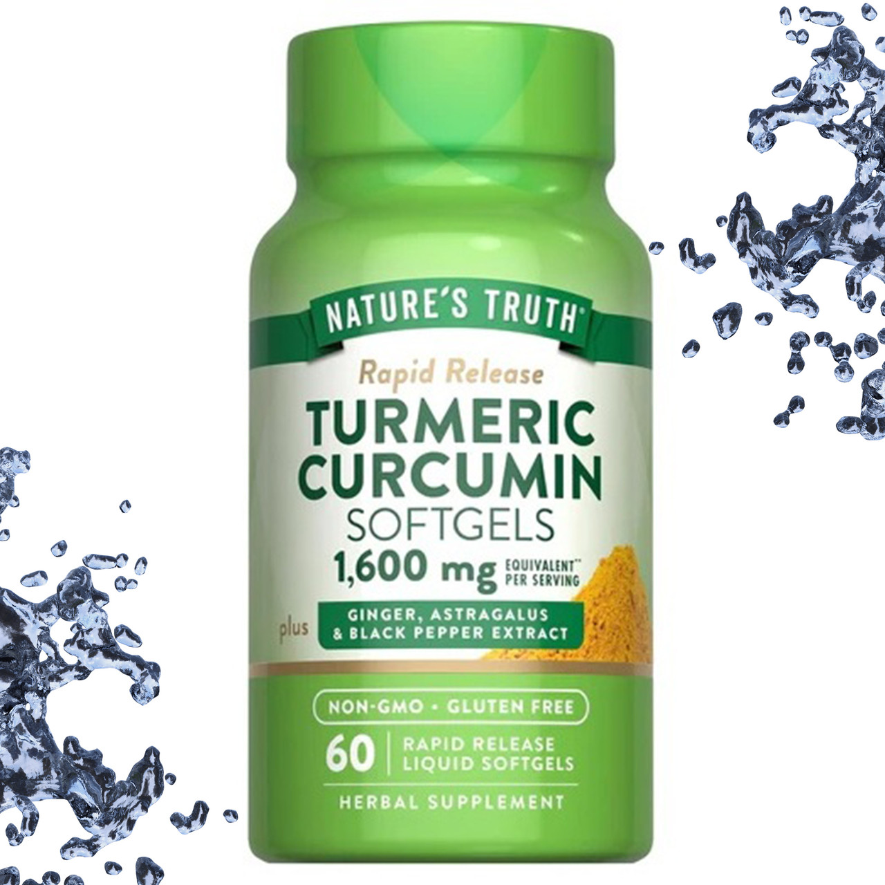 Турмерік Куркумін Nature's Truth Turmeric Curcumin 1600 мг на порцію 60 рідких капсул, фото 1