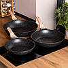 Набір з 3 алюмінієвих сковорідок з товстим дном MGC Чорний HP-4-410B, фото 7