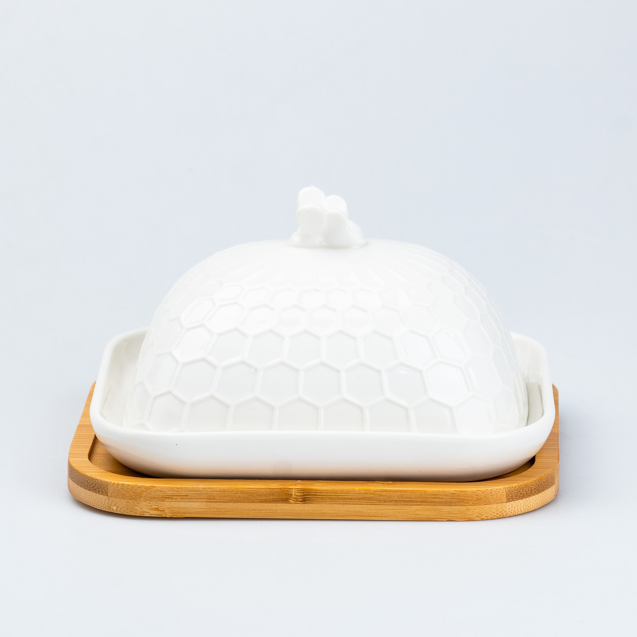 Маслянка керамічна 18 х 16 х 11 см на підставці біла, фото 1