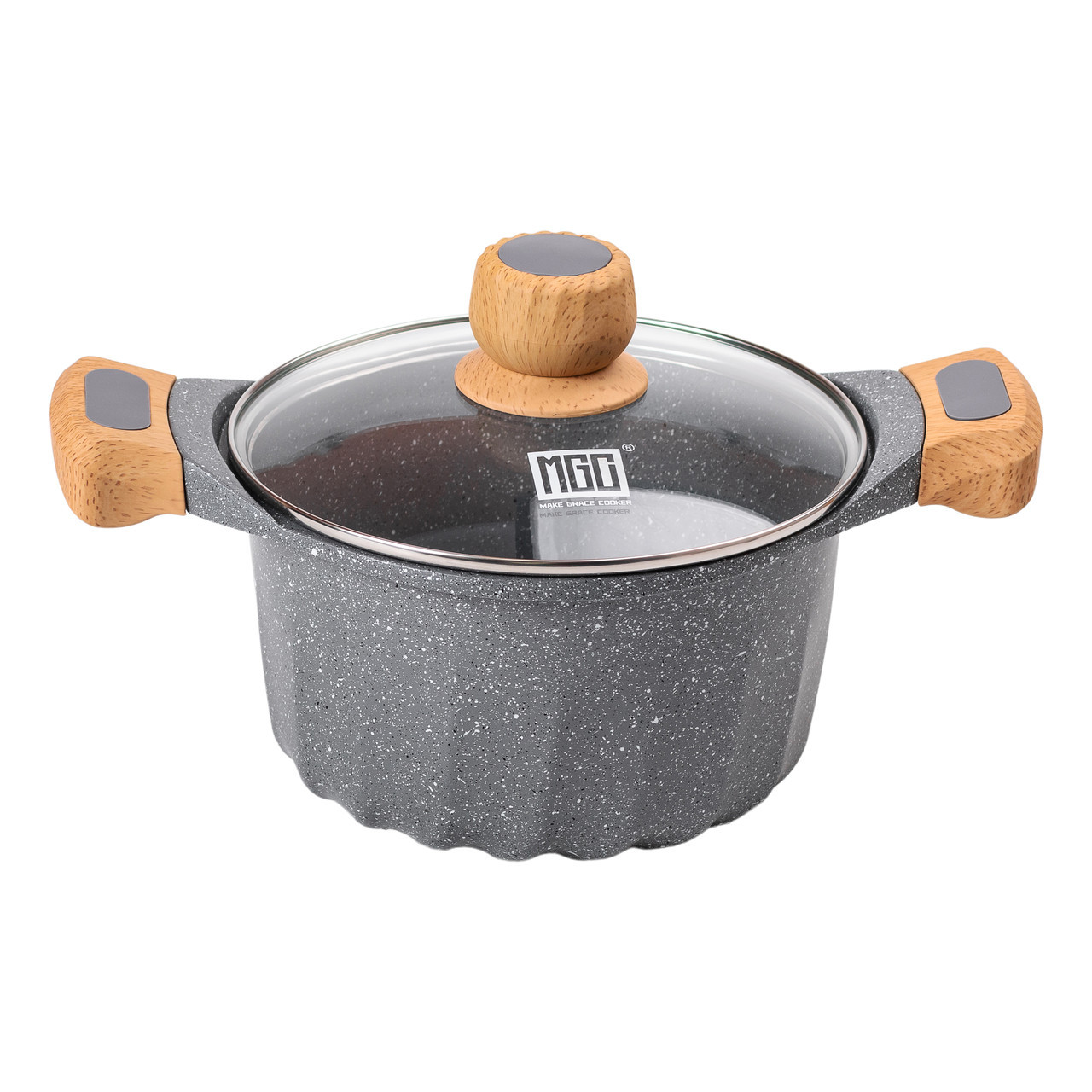Алюмінієва каструля об'ємом 3 літри з кришкою Ø 20 см. Мармур з антипригарним покриттям MGC сірий HP-4-432G, фото 1