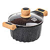 Алюмінієва каструля об'ємом 3 літри з кришкою Ø 20 см. Мармур з антипригарним покриттям MGC чорний HP-4-432B, фото 4