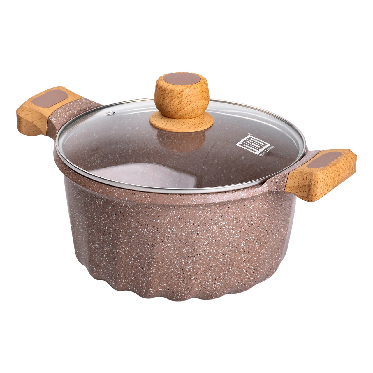 Алюмінієва каструля об'ємом 5 літрів з кришкою Ø 24 см, мармурове антипригарне покриття, кавовий MGC HP-4-433CO, фото 1