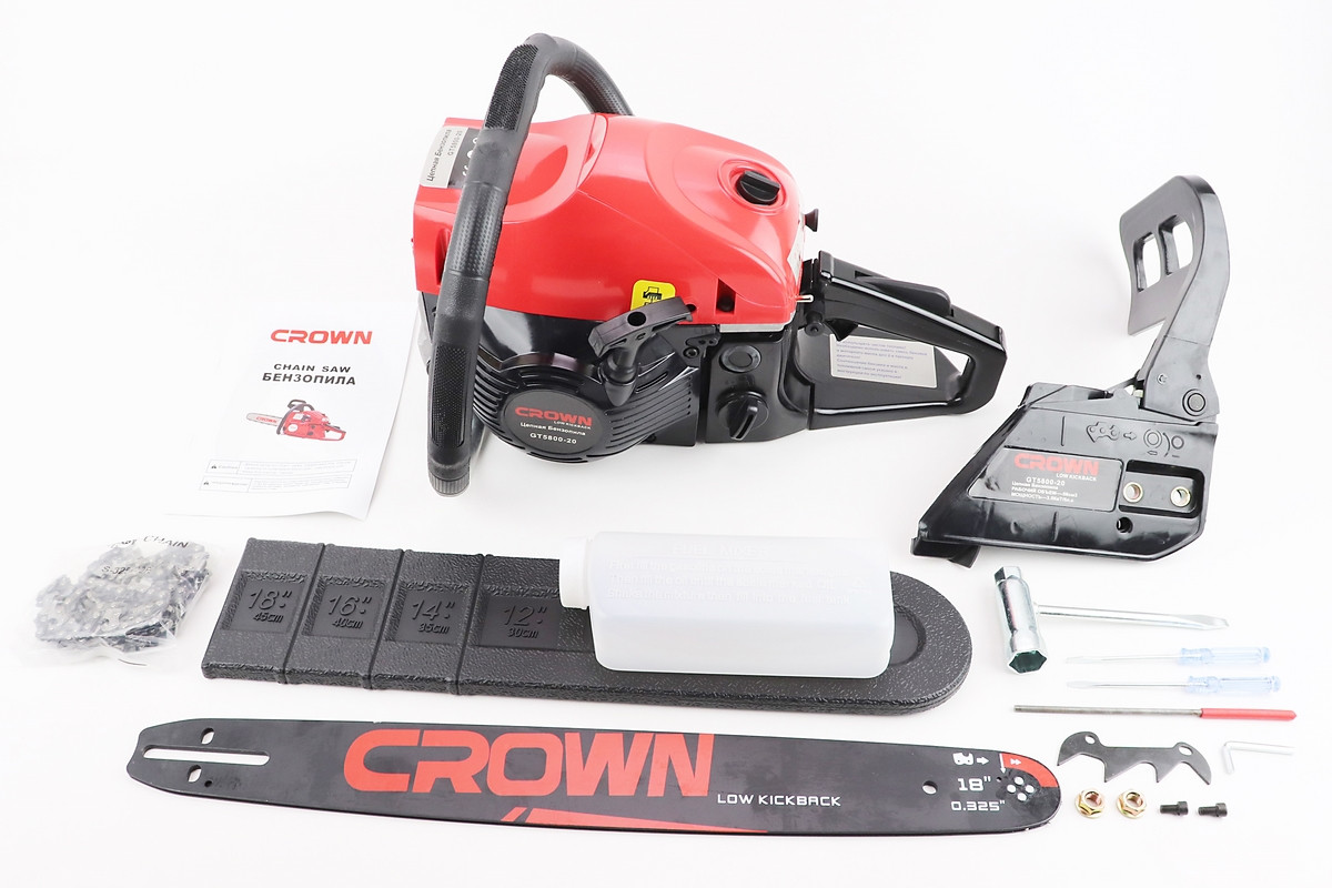 Бензопила CROWN GT5800 58cc (3,5кВт, шина 18", ланцюг 325-1,5-72зв. коло. зуб) плавний пуск, YT-206525