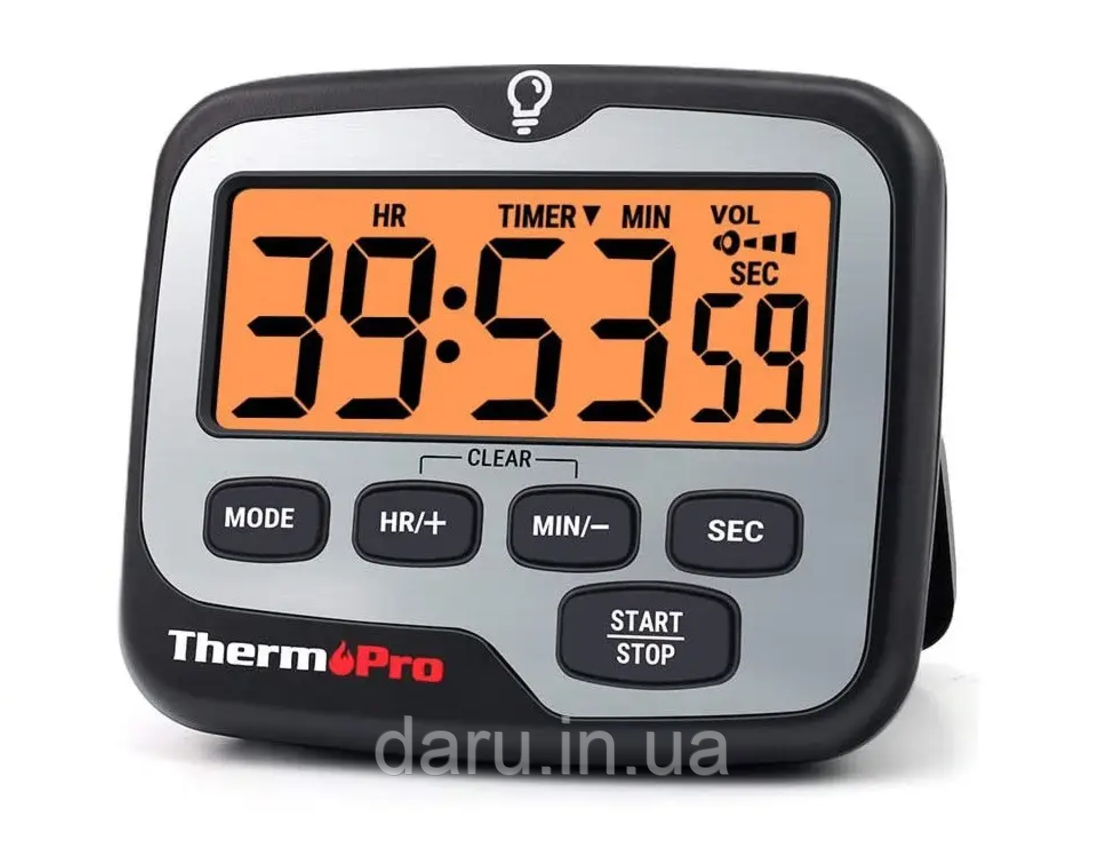 Кухонний цифровий таймер ThermoProTM-01 з функцією годинника, регулюванням гучності та підсвіткою екрана, фото 1