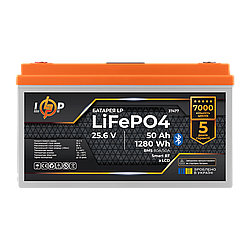 Акумулятор LP LiFePO4 25,6V - 50 Ah (1280Wh) (BMS 80A/50А) пластик LCD Smart BT