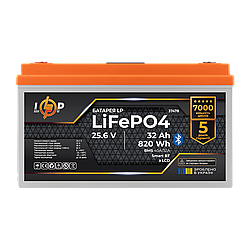 Акумулятор LP LiFePO4 25,6V - 32 Ah (820Wh) (BMS 40А/32A) пластик LCD Smart BT