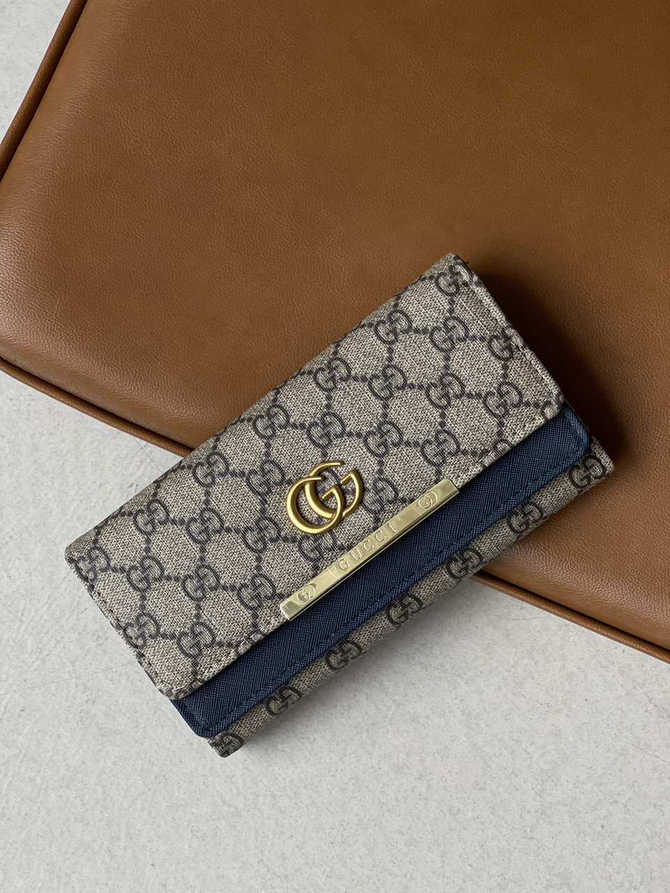 Жіночий гаманець Gucci сіро-синій великий подвійний Гуччі