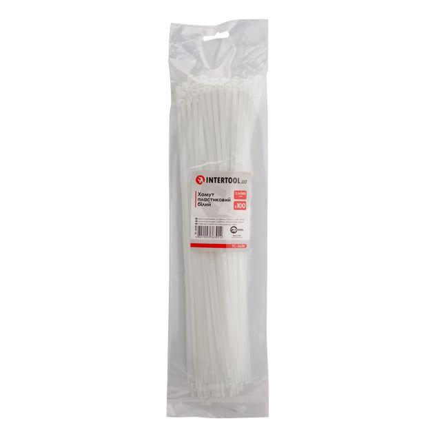 Хомут пластиковий 3,6*300 мм, білий, 100 од. INTERTOOL TC-3630, фото 1