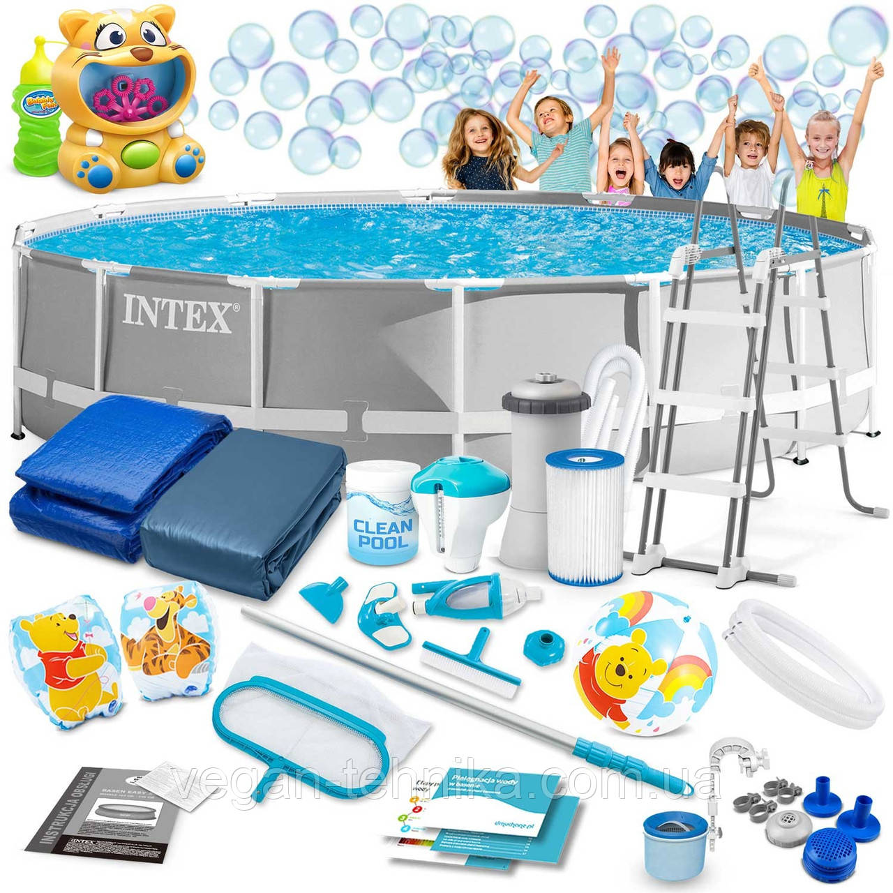 Басейн каркасний 21в1 INTEX 26720, 427 х 107 см + машина для створення бульбашок, фото 1
