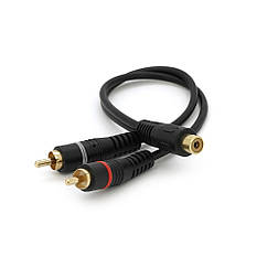 Кабель RCA (мама) => 2хRCA (тато), CU, круглий, Black, 0,2 м, (Пакет) Q250